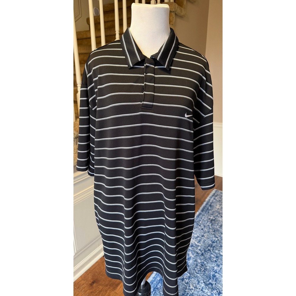Nike Performance Mens Golf Polo Shirt Black White Stripe Extra Large XL Dri-FIT